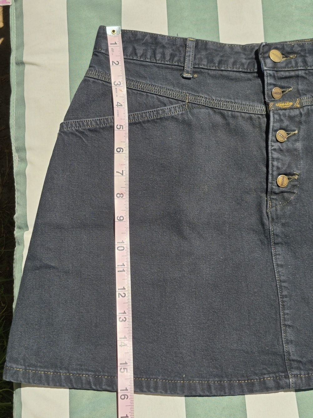 VINTAGE 90's MARITHE' FRANCOIS GIRBAUD BLK Denim Button-Front A-Line Skirt-9/10 - Picture 7 of 13